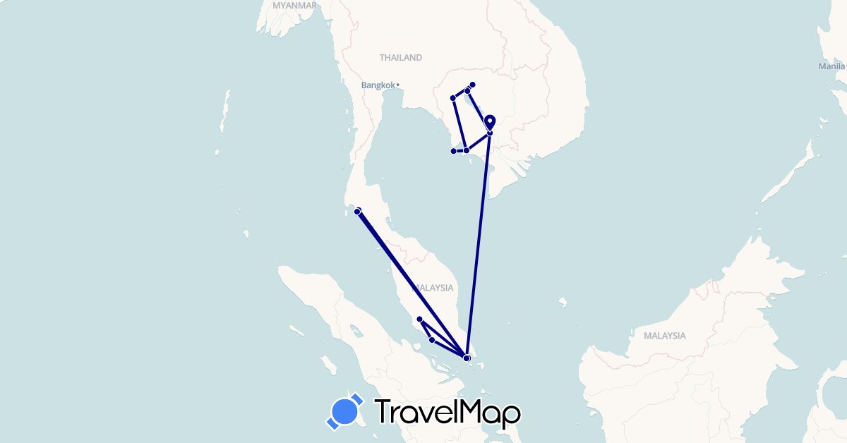 TravelMap itinerary: driving in Cambodia, Malaysia, Singapore, Thailand (Asia)